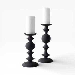 Porte-bougie moderne en noir mat, paire avec un design de boule sculptée pour la décoration de table contemporaine - Product Image 1