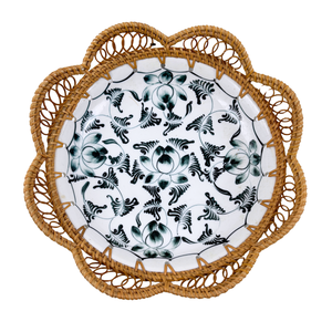 Handmade Scallop Edge Ceramic Plate with Lotus Floral Pattern Rattan Woven <b>Frame</b> for Party Decorative Serving Dish Home Decor - Product Image 3