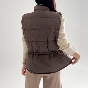 Gilet bouffant personnalisé ultra léger d'hiver pour femmes col montant polyester toile fermeture à glissière tricoté coton remplissage long gilet - Product Image 4