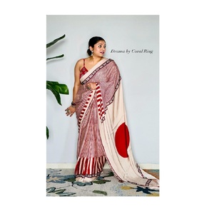 Sari Exclusivo Tradicional de la India de Seda Satén con Estampado Digital, Elegante Ropa de Fiesta y Boda para Novia, Boutique India Más Buscada - Product Image 1