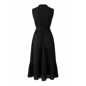 Vestido Midi Romántico Moderno con Cuello Mandarín, Cinturón, Algodón, Corte en A, Transpirable, para Verano, Tallas XS-XXL, Cintura Imperio, ODM - Product Image 4