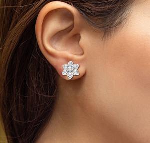 Lab Grown Diamond <b>Earrings</b> for Women Flower Shape Bezel Set with Round and Pear Cut Diamond Stud Anniversary Gift - Product Image 2