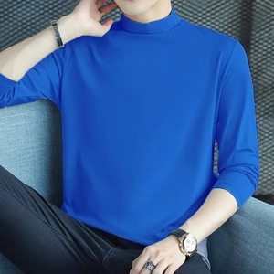 เสื้อยืดแขนยาวผู้ชายสีพื้นคอตั้งครึ่งแขนเสื้อคอเต่า