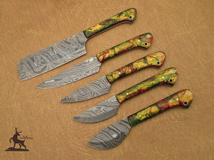 Cuchillo de cocina de acero de Damasco personalizable OEM con mango de resina y Funda de cuero regalo de Navidad/cumpleaños para él y ella - Product Image 4