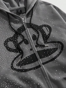 Sudadera con capucha de diamantes de imitación para mujer, ropa de calle cálida y acogedora, parche bordado vintage con lavado ácido, Sudadera con capucha de gran tamaño con logotipo personalizado - Product Image 4