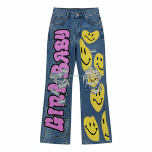 Jeans de Mezclilla con Estampado Gráfico, Cintura Alta, Transpirables, Casuales, Estilo Y2K para Mujer, Fabricante OEM - Product Image 5