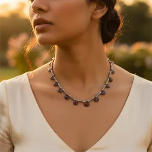 14K <b>Gold</b> and 925 Silver Iolite Bead <b>Necklace</b> for Women Trendy Gemstone Jewelry with Freshwater <b>Pearl</b> <b>Gold</b> Plated Strands - Product Image 2