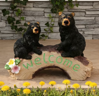 Statue de jardin en résine en forme d'ours noir, panneau de bienvenue pour la famille, figurine d'ours pour décoration extérieure