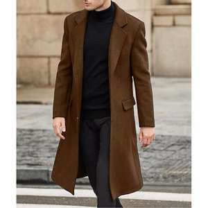 Manteau simple boutonnage avec poches Trench-coat décontracté pour homme Slim Fit col cranté longue veste pardessus - Product Image 3