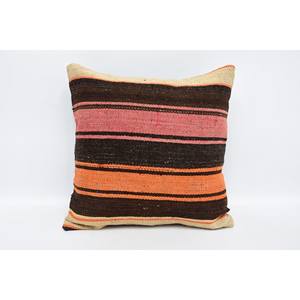 Coussin Patchwork Kilim en laine marron 16x16 pouces oreiller d'accent décoratif Vintage imprimé fleuri tissé literie sol Portable - Product Image 1