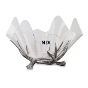 Accesorios de decoración de mesa Soporte de metal pulido brillante Tazón de fruta de vidrio Diseño moderno Tazón de servidor de fruta profundo redondeado - Product Image 1