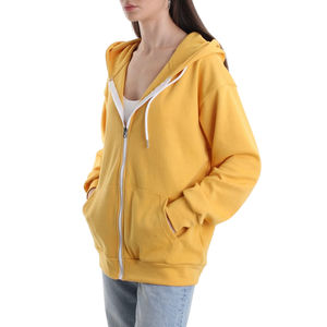 Sudadera con Capucha Estampada de Invierno con Cremallera y Hombros Caídos, Diseño de Logotipo Personalizado en Color Amarillo, 100% Algodón, Talla Grande, Unisex para Mujer - Product Image 2