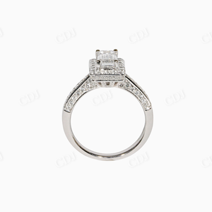Esmeralda corte moissanita diamante GRA certificado 10K oro blanco media eternidad antiguo Halo anillo de compromiso y boda novia para ella - Product Image 2