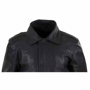 Veste en cuir à col en laine avec logo et design personnalisés disponibles aux prix de gros avec style moderne à fermeture à boutons pour hommes - Product Image 5