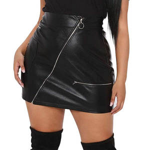 2025 femmes noir-Faux cuir Mini jupe avec fermeture éclair détail taille haute moulante jupe courte pour la fête - Product Image 1