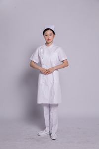 Women's Spring-Style <b>White</b> Coat Round-Neck Nurse Scrub Uniform Sets Breathable Clothing for Hospital Health Center Medical - Product Image 3