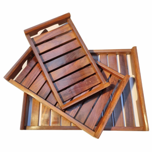 Stylish Wooden Trays For Serving Food And Breakfast Medium And <b>Small</b> Sizes Made With Natural Wood Brown Finish From India - Product Image 1
