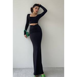 U-Neck Crop Blouse and <b>High</b>-<b>Waisted</b> Maxi <b>Skirt</b> Two-Piece Set - Product Image 4