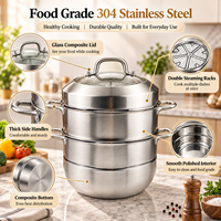 Casserole vapeur en acier inoxydable 304 à 3 étages, grande capacité, pour cuisiner des soupes à la vapeur, compatible gaz et induction