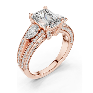 3.1 CT Lab-Grown Diamond Engagement <b>Ring</b> <b>Emerald</b> Cut with Pear-Shaped Side Stones 18KT, 14KT, 10KT Gold & 925 <b>Silver</b> - Product Image 4