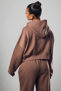 Nouvelle mode femmes surdimensionné recadrée moka sweats à capuche poids lourd 100% coton Streetwear contraste cordon conception col à capuche - Product Image 4