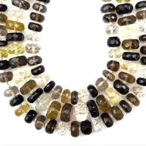 Natural 13 Inci Panjang Bio Lemon Quartz Gemstone Faceted Rondelle Beads untuk Buatan Tangan Membuat Perhiasan Bahan Baku