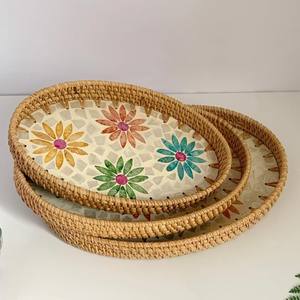 Capiz shell <b>tray</b> rattan MOP <b>trays</b> for tea <b>cocktail</b> breakfast mother of pearl serving platter - Product Image 3