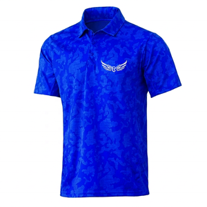 Men's <b>Blue</b> Camouflage <b>Polo</b> <b>Shirt</b> Short Sleeve Quick Dry Knitted Polyester Casual With Front Logo Print - Product Image 3
