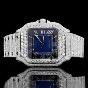 Trendy Royal <b>Blue</b> Dial Moissanite Diamond Studded Stainless Steel Analog <b>Watch</b> Elegant Iced Out Customizable Wrist <b>Watch</b> <b>for</b> <b>Men</b> - Product Image 1
