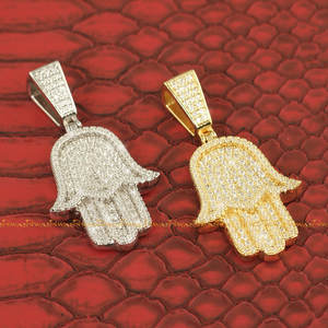 Colgante de Hamsa de Plata de Ley 925 personalizado totalmente tachonado con diamantes cultivados en laboratorio de corte brillante diseño religioso elegante - Product Image 5