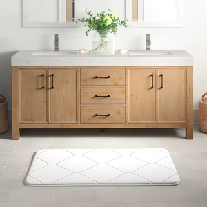 Meuble-lavabo de salle de bain Prima Modern Custom en contreplaqué <span class=keywords><strong>massif</strong></span> chêne blanc érable avec double vasque et comptoir en marbre quartz pour hôtel - Product Image 1