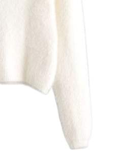 <b>Womens</b> Ivory <b>White</b> Fuzzy Knit Cropped Sweater <b>Long</b> <b>Sleeve</b> Soft Warm Winter Pullover Minimal Casual Fashion <b>Top</b> For <b>Women</b> - Product Image 6