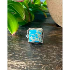 Bague en argent sterling turquoise South Hill taille 9.25 - Bijou élégant avec incrustation sertie - Product Image 1
