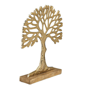 Elegant Antique Gold Finish Metal <b>Tree</b> Of Life Sculpture With <b>Wood</b> Base Modern Home Tabletop Decoration Decorative <b>Tree</b> Figurine - Product Image 1