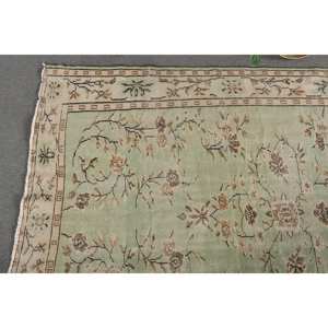 Alfombra turca Vintage de 6,4x9,2 pies, patrón de retales de lana de tejido plano verde Beige para decoración para sala de estar, uso de pasillo, respaldo de látex - Product Image 3