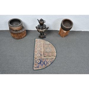 Tapis classique en laine bleu beige 2.4x1.5 pieds fait à la main turc Patchwork Design motif de couloir rectangulaire pour salon chambre Latex - Product Image 3