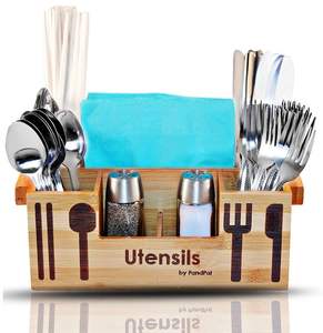 Porte-couverts en bois de manguier pour accessoires de cuisine New Look Caddy en bois pour ustensiles de cuisine Look simple et chic - Product Image 5