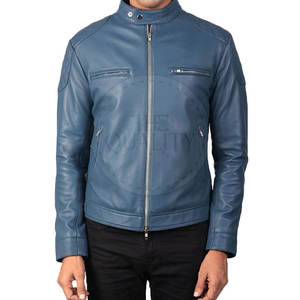 Veste en cuir véritable pour hommes automne hiver col montant Logo avant respirant écologique de haute qualité - Product Image 4