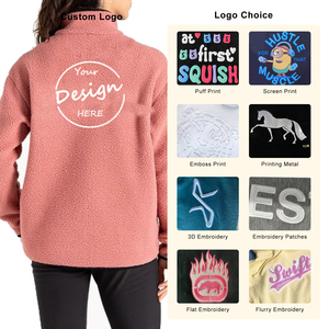 Pull en polaire Sherpa doux brodé uni pour femmes Sweat-shirt à fermeture éclair éclair Vêtements d'extérieur décontractés personnalisés Veste pull pour femmes - Product Image 2