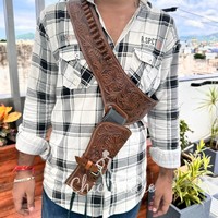 Étui de chasse Western Cowboy en cuir véritable fait à la main de qualité supérieure compatible avec bout ouvert une plate-forme avec ceintures réglables