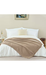 Jeté long moderne en polyester tricoté écologique, doux pour canapé, 50''x60'', taupe - Product Image 5