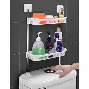 Étagère murale à deux niveaux Myrva pour salle de bain, organiseur en plastique, rangement gain de place pour accessoires de salle de bain - Product Image 3
