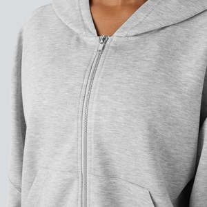 Sudadera corta con cremallera completa para mujer, estilo urbano, hombros caídos, anti-pilling, logotipo impreso en 3D personalizado, sudaderas transpirables para mujer - Product Image 2