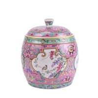 RZLX13-A Enamel Warna Pink Berkilau Jendela Terbuka Bunga dan Pola Burung Pot Keramik Teko Teh