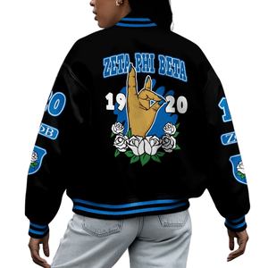 Zeta phi Beta 1920 zpb founders Varsity แจ็คเก็ตสโมสรอักษรกรีกสีฟ้าขาวฉบับแพทช์ - Product Image 2
