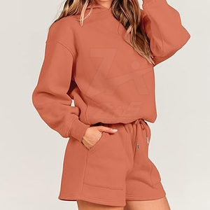 Conjunto de sudadera con capucha y pantalones cortos de Invierno para mujer, material de algodón 100%, servicio OEM - Product Image 3