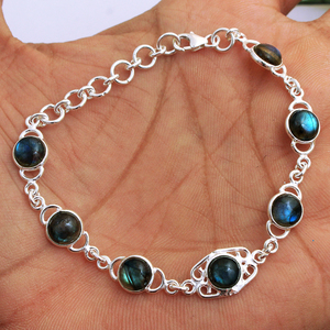 Bracelet en argent sterling 925 fait à la main avec cornaline Labradorite pierre précieuse plaqué or pour cadeau bijoux en ligne - Product Image 4