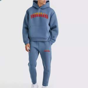 Ensemble de survêtement surdimensionné en coton respirant uni personnalisé OEM pour l'hiver, 2 pièces, sweat-shirt à capuche et pantalon de survêtement pour hommes - Product Image 4