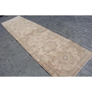 Turkish Rug, Runner 3.2x12.4 ft Vintage Rug, <b>Brown</b> Floral <b>Wool</b> Rug - Product Image 2