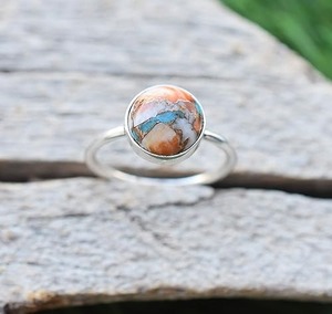 Oyster cobre turquesa piedra preciosa 925 plata esterlina anillo de mujer joyería 925 estampado hecho a mano declaración promesa anillo joyería - Product Image 4